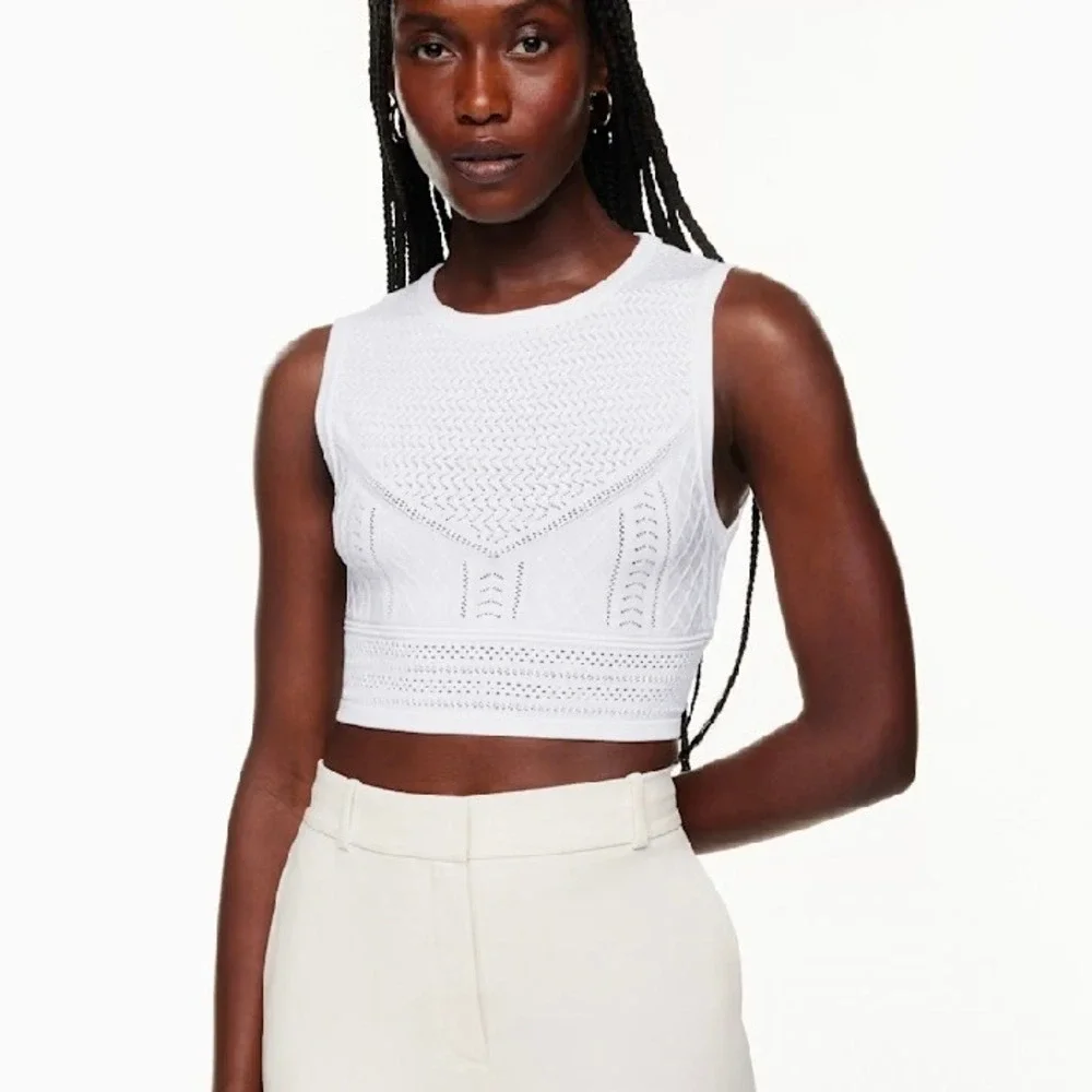 Aritzia Babaton Pointelle Sweater Knit Crop‎ Tank Top White Womens Medium